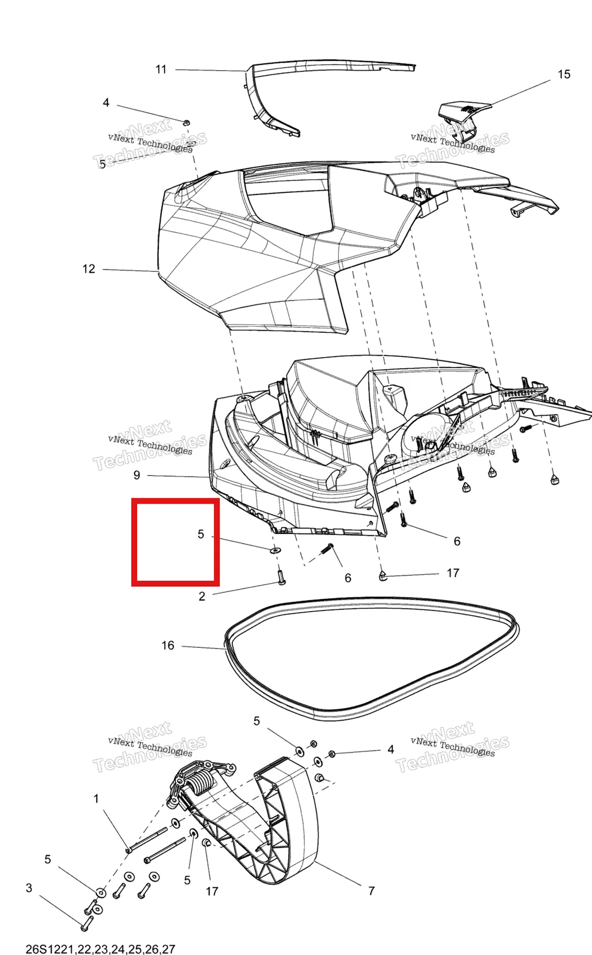 Деталь 269501937 на схеме узла 2012 Sea-Doo GTR 215 Front Cover