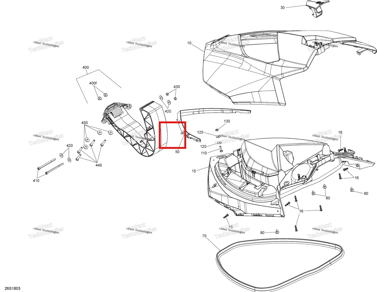 Деталь 269501944 (Петля в сборе Sea-Doo RXP (2016) (269501944)) на схеме узла 2018 Sea-Doo GTI 155 Front Cover Gti - 155