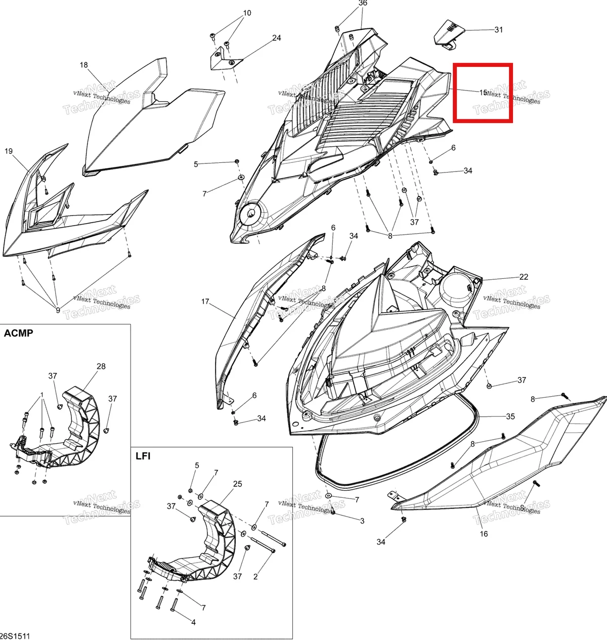 Деталь 269501977 на схеме узла 2015 Sea-Doo RXP-X 260 & RS Front Cover