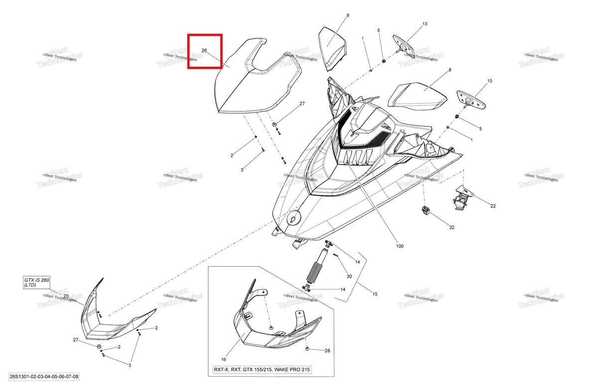 Деталь 269501981 на схеме узла 2013 Sea-Doo RXT 260 & RS Front Cover