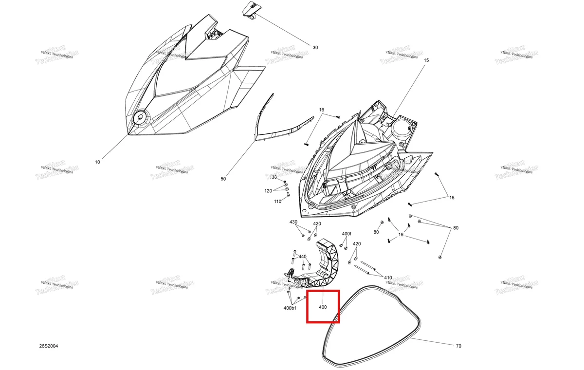 Деталь 269501995 (Петля в сборе включает 400 to 400 f Sea-Doo RXP 300 (2018) (269501995)) на схеме узла Front Cover