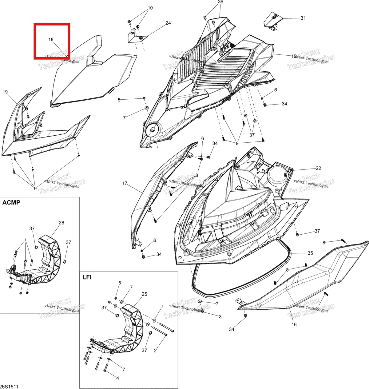 Деталь 269502009 на схеме узла 2015 Sea-Doo RXP-X 260 & RS Front Cover