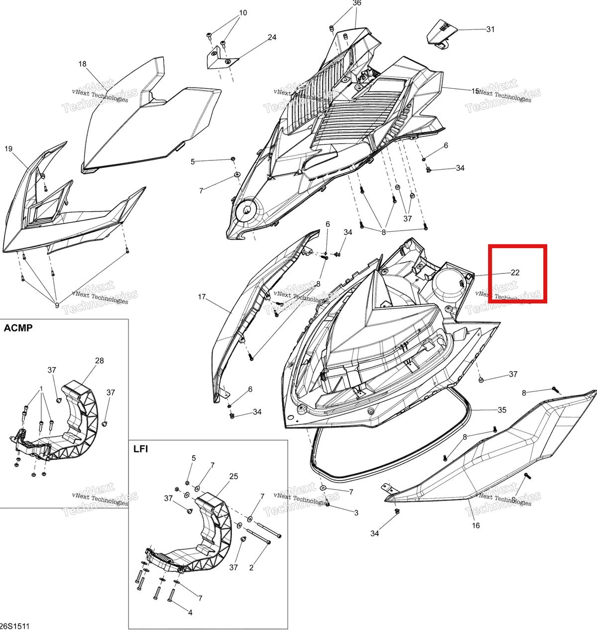 Деталь 269502046 на схеме узла 2015 Sea-Doo RXP-X 260 & RS Front Cover