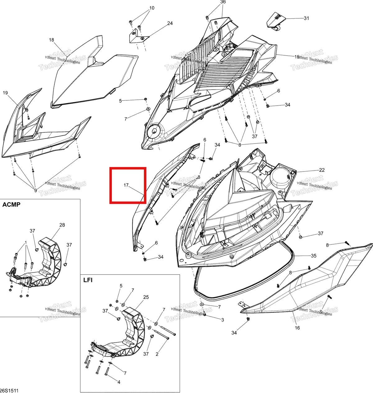 Деталь 269502143 на схеме узла 2015 Sea-Doo RXP-X 260 & RS Front Cover