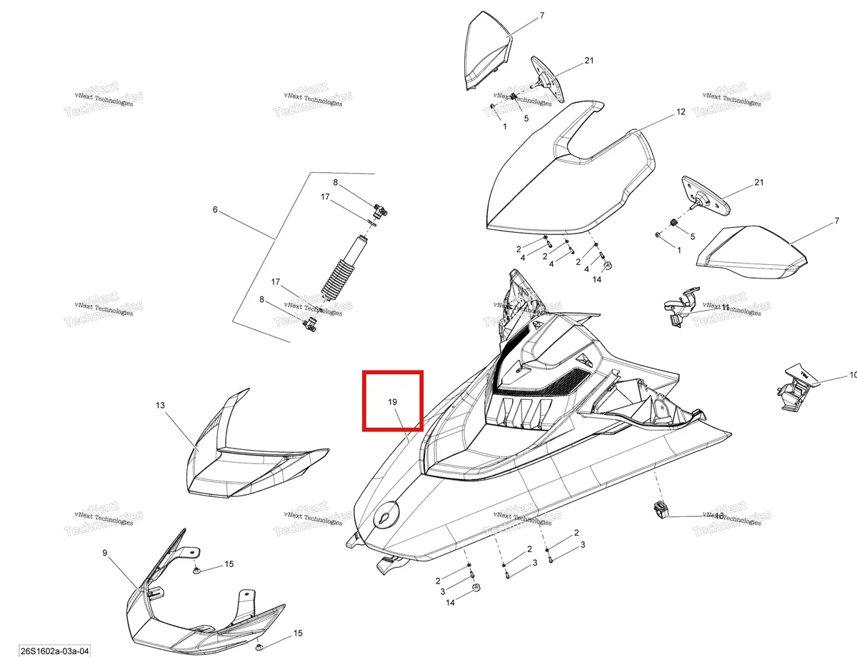 Деталь 269502151 на схеме узла 2016 Sea-Doo Wake PRO Front Cover
