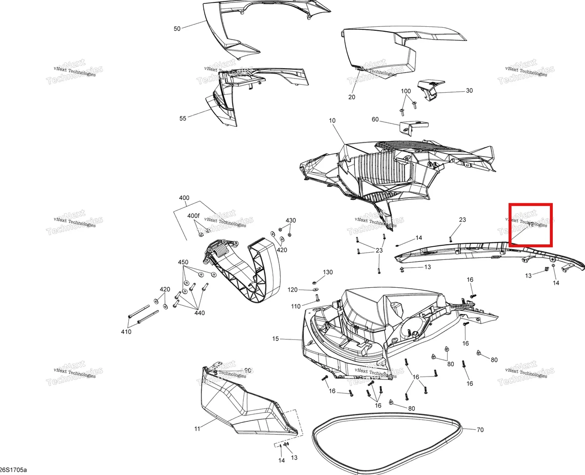 Деталь 269502162 (Чёрный STORAGE крышка правый модель красный / чёрный Sea-Doo RXP (2016) (269502162)) на схеме узла 2017 Sea-Doo RXP Front Cover - All Models