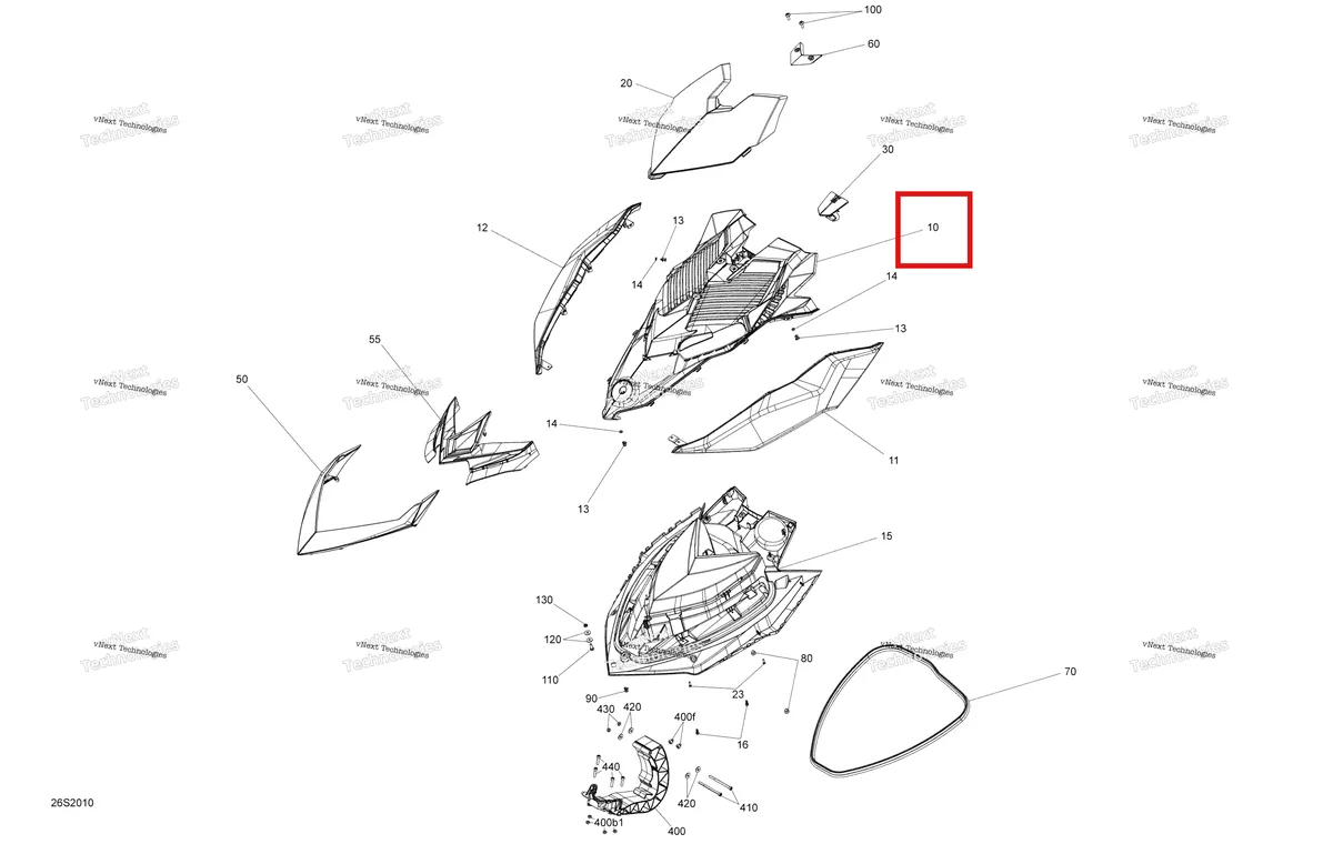 Деталь 269502193 (Чёрный центральный Storage крышка Sea-Doo RXP (2016) (269502193)) на схеме узла 2020 Sea-Doo RXP 300 Front Cover