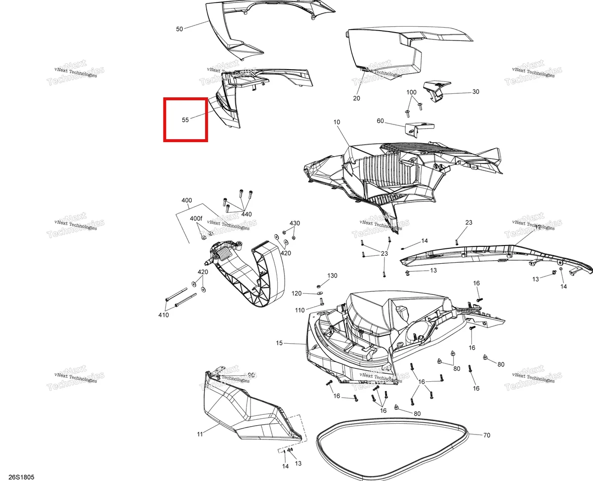 Деталь 269502219 (Опора модель металлический ICE Sea-Doo RXP 300 (2018) (269502219)) на схеме узла 2018 Sea-Doo RXP 300 Front Cover Rxp - 300