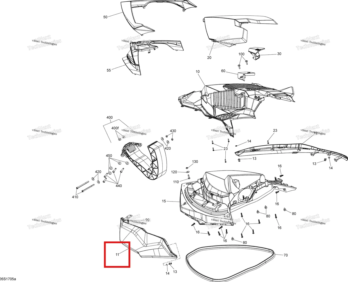 Деталь 269502262 (STORAGE крышка модель белый / жёлтый Sea-Doo RXP (2016) (269502262)) на схеме узла 2017 Sea-Doo RXP Front Cover - All Models