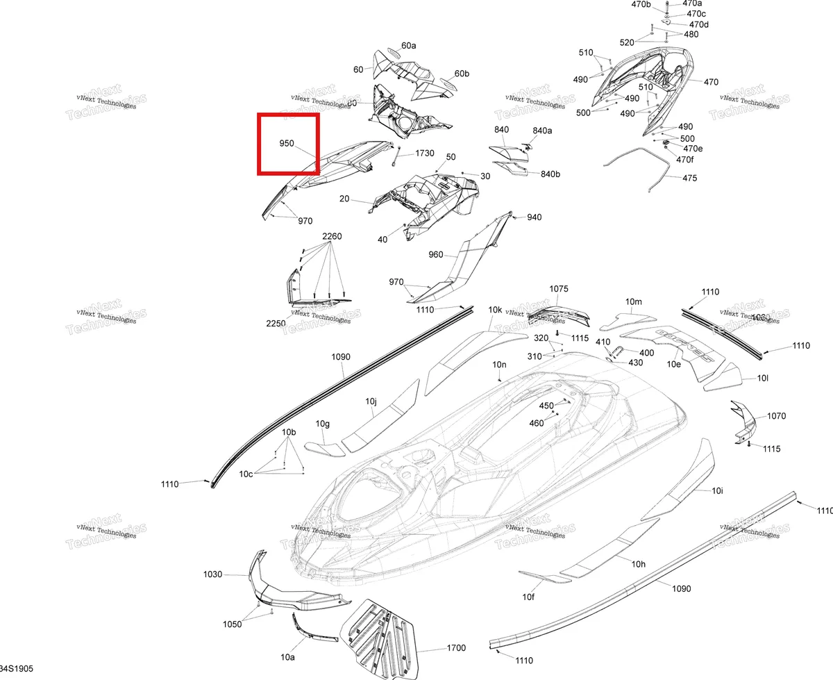 Деталь 269502284 на схеме узла 2019 Sea-Doo GTR 230 Body