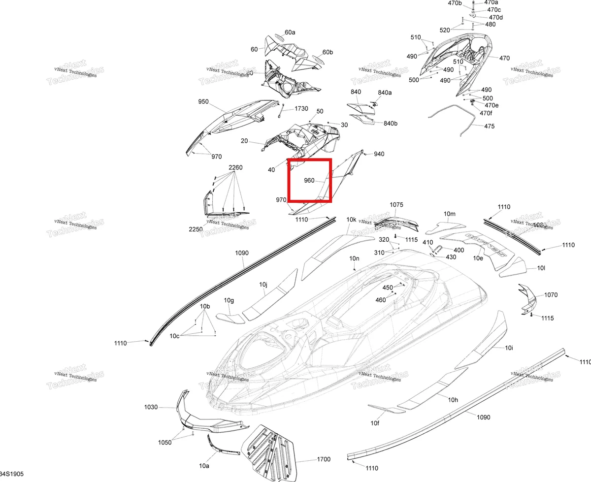 Деталь 269502285 на схеме узла 2019 Sea-Doo GTR 230 Body