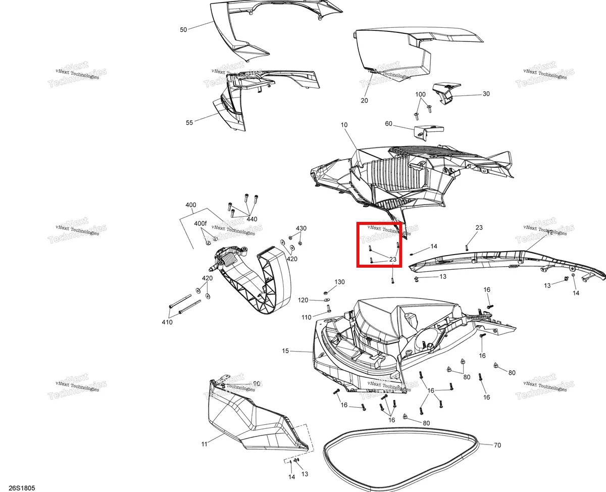 Деталь 269502304 на схеме узла 2018 Sea-Doo GTR 230 Front Cover Gtr - 230 - Package X