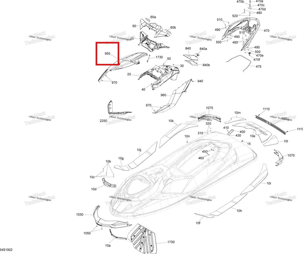 Деталь 269502331 на схеме узла 2019 Sea-Doo GTI 130 Body