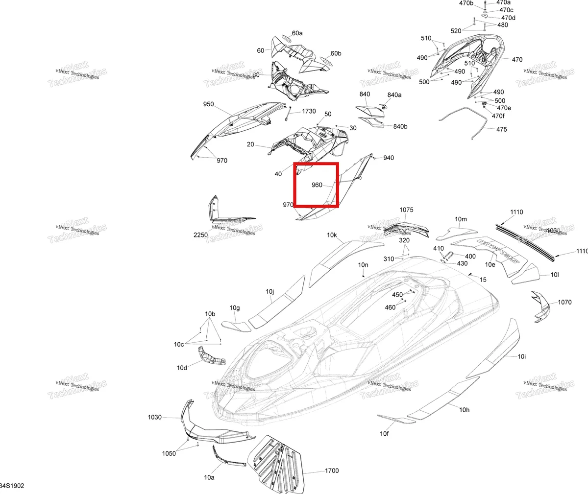 Деталь 269502332 на схеме узла 2019 Sea-Doo GTI 130 Body