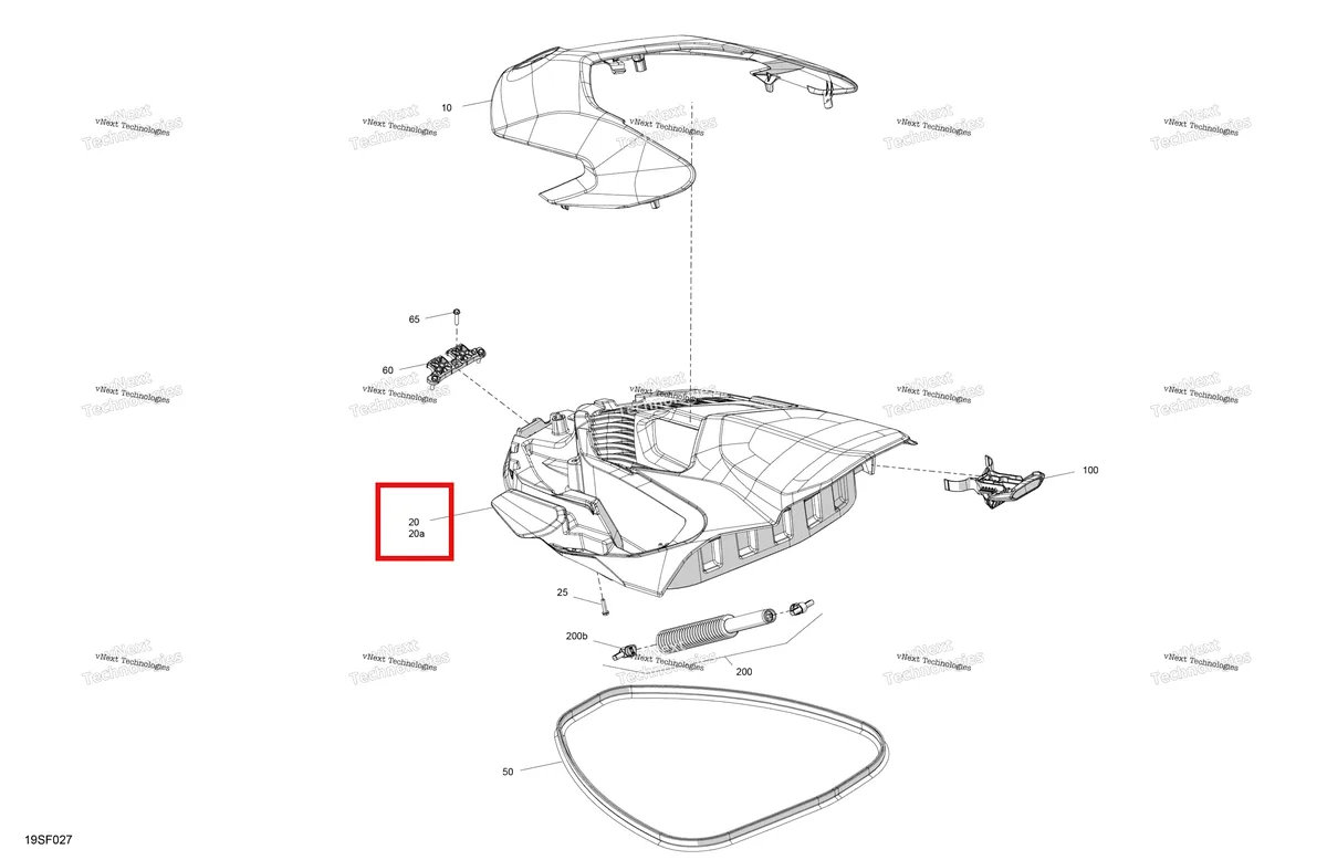 Деталь 269502390 (Глубокий чёрный нижний капот включает 20 to 20 a Sea-Doo GTR 300 X (2026) (269502390)) на схеме узла 2026 Sea-Doo WAKE - 170 - BASE - 35TH - Teal Blue Metalic Body - Front Cover