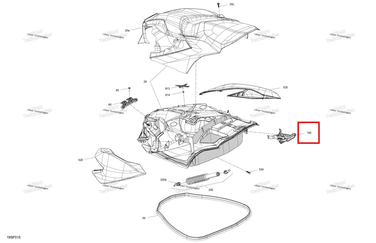 Деталь 269502393 (Капот защёлка Sea-Doo RXP 325 X (2026) (269502393)) на схеме узла 2026 Sea-Doo RXP - 325 - X - 23TD - Gulfstream Blue - Audio Body - Front Cover