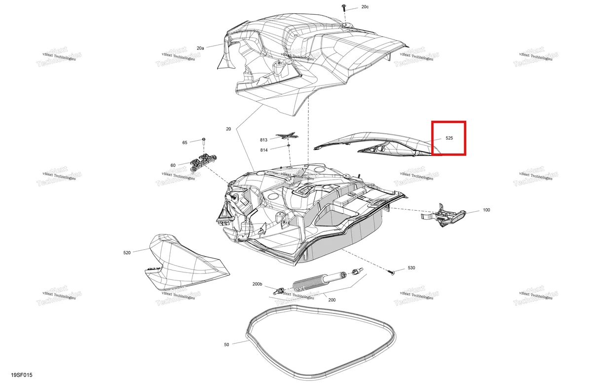 Деталь 269502444 на схеме узла 2026 Sea-Doo RXP - 325 - X - 23TE - Ice Metal - Audio Body - Front Cover