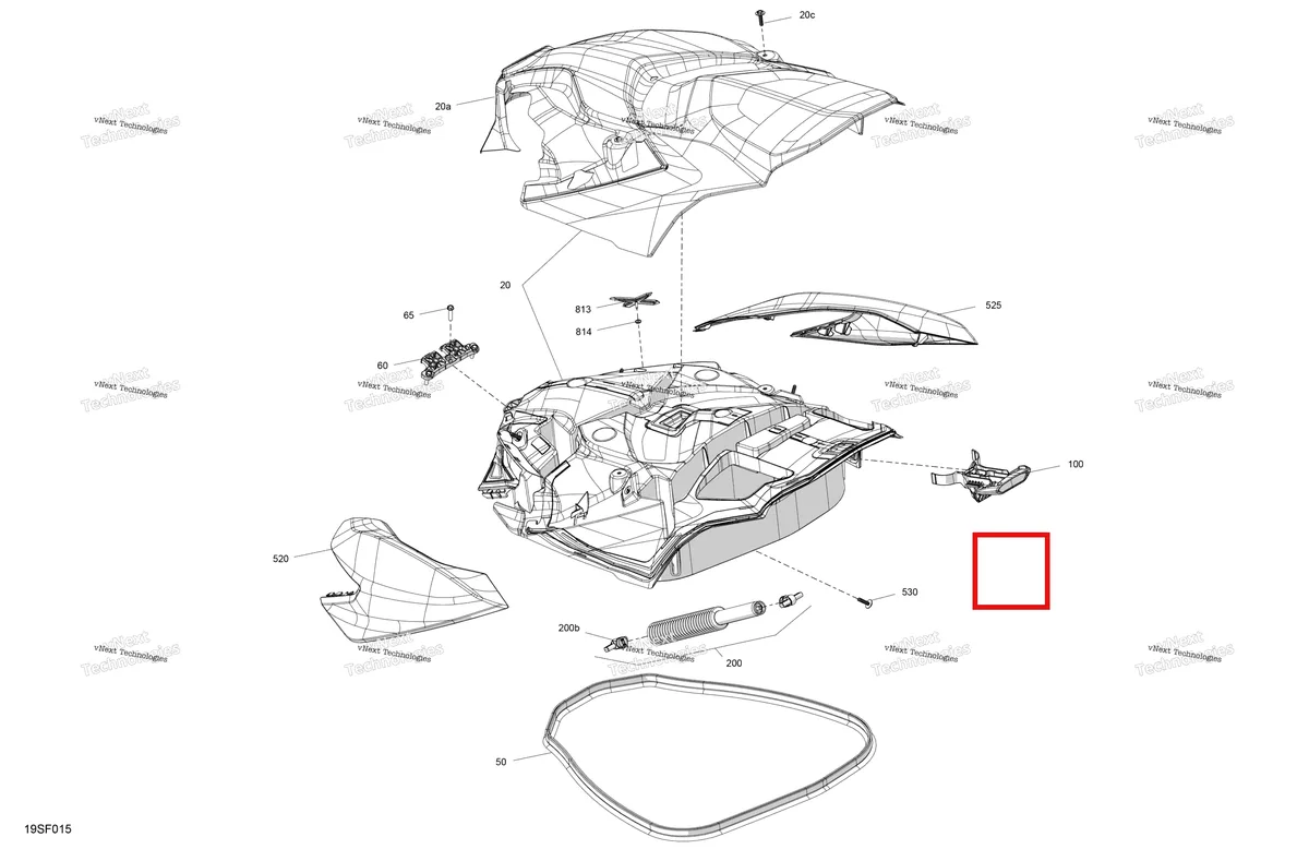 Деталь 269502608 (Нижний капот в сборе включает 20 to 20 a Sea-Doo RXP 325 X (2026) (269502608)) на схеме узла 2026 Sea-Doo RXP - 325 - X - 23TC - Gulfstream Blue Body - Front Cover