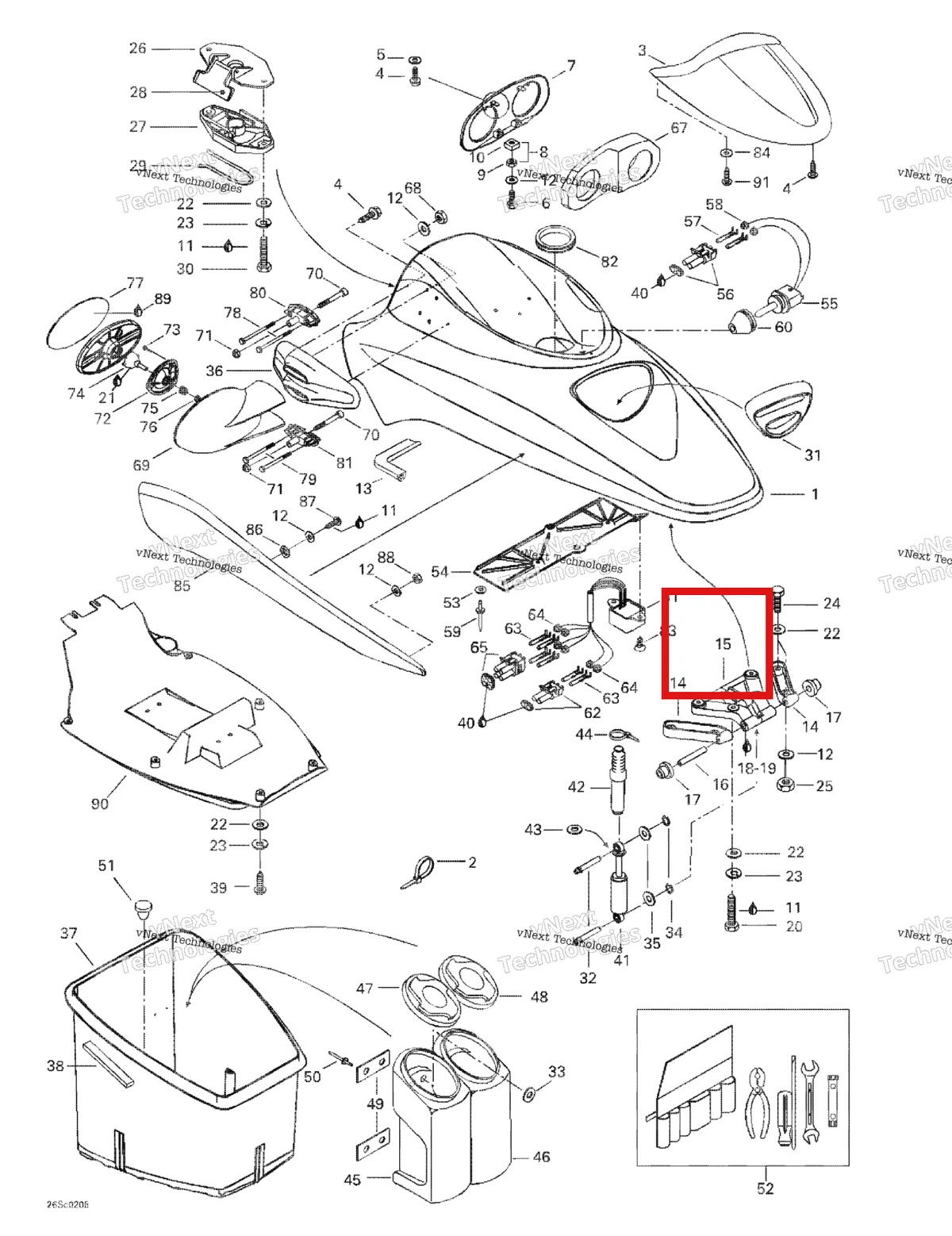 Деталь 269700038 на схеме узла 2002 Sea-Doo GTX, 5587/5588 Front Storage Compartment