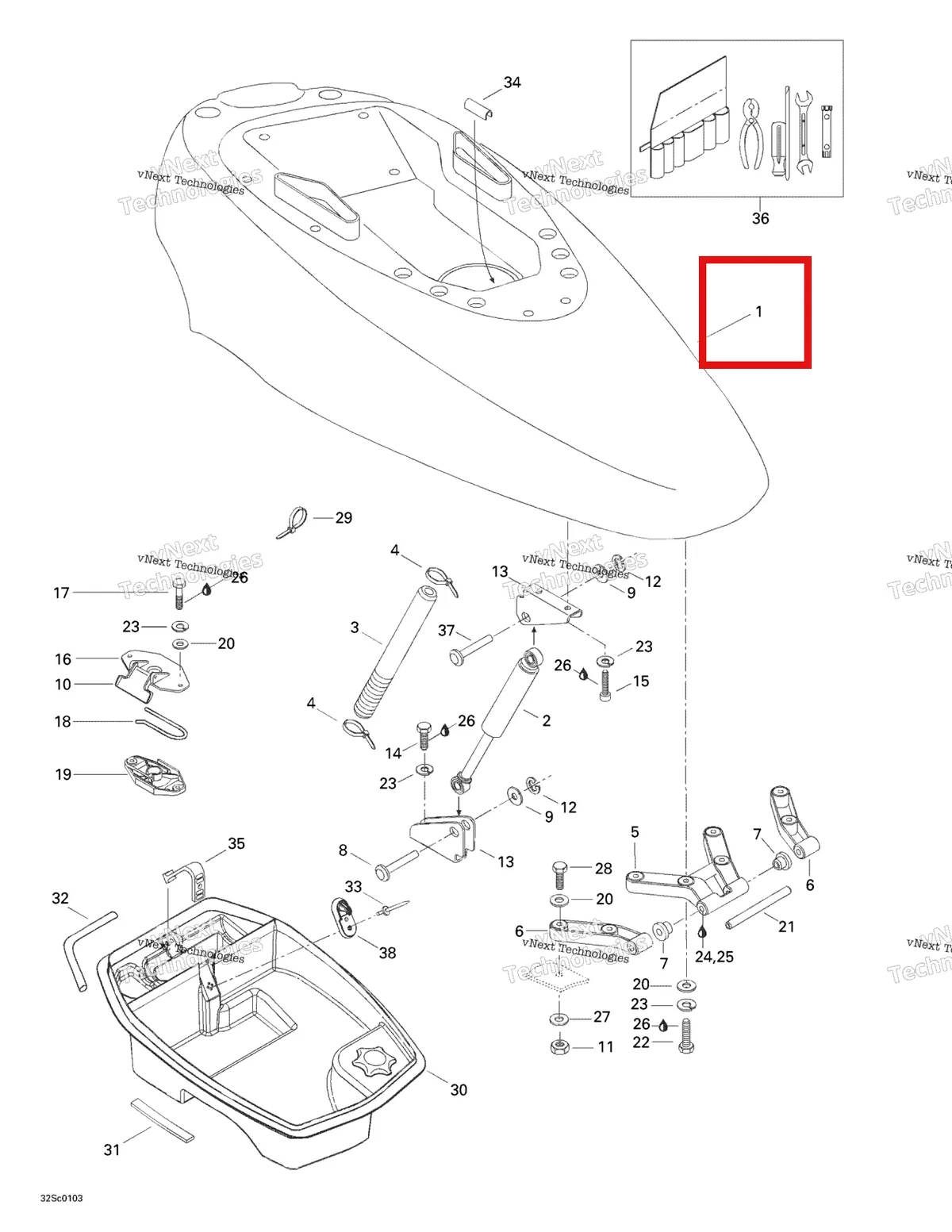 Деталь 269700065 на схеме узла 2001 Sea-Doo XP, 5530/5531 Engine Cover