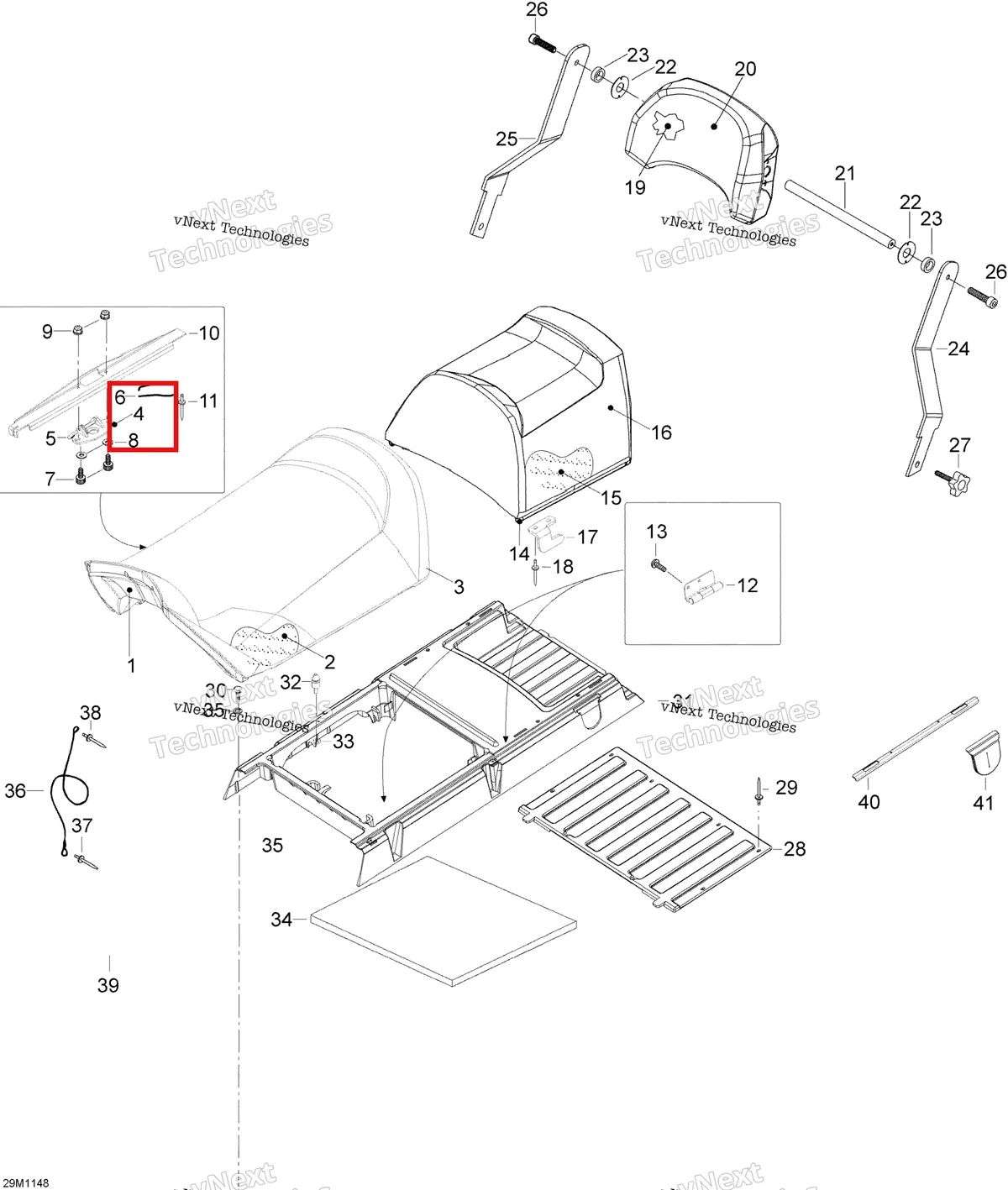 Деталь 269700076 (Защёлка крышка Ski-Doo Expedition TUV V800 4-TEC (2009) (269700076)) на схеме узла 2011 Ski-Doo Skandic WT 550F YetiII Seat