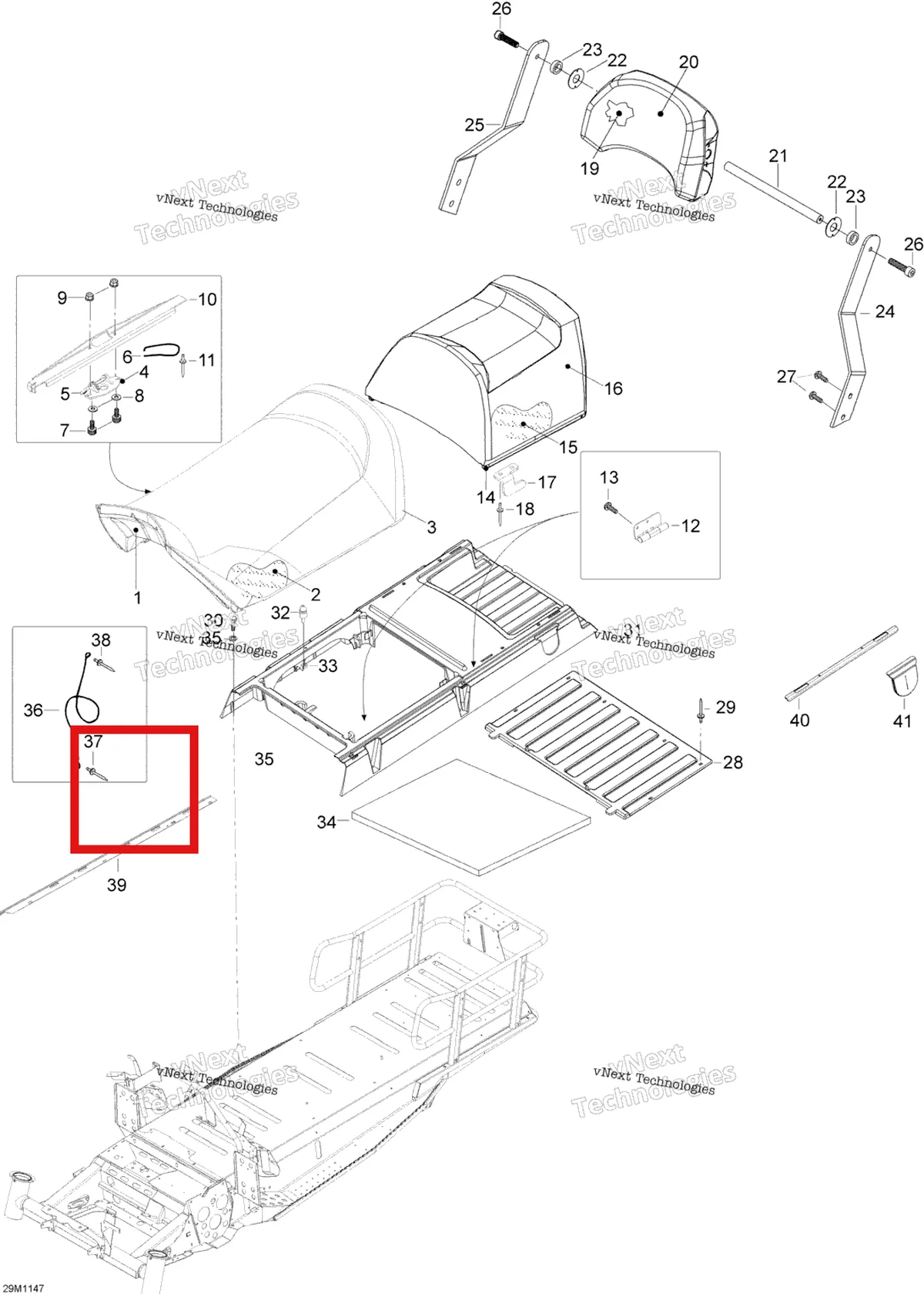 Деталь 269700077 (Защёлка рычаг Ski-Doo Expedition TUV V800 4-TEC (2009) (269700077)) на схеме узла 2011 Ski-Doo Skandic SWT V800 YetiII Seat