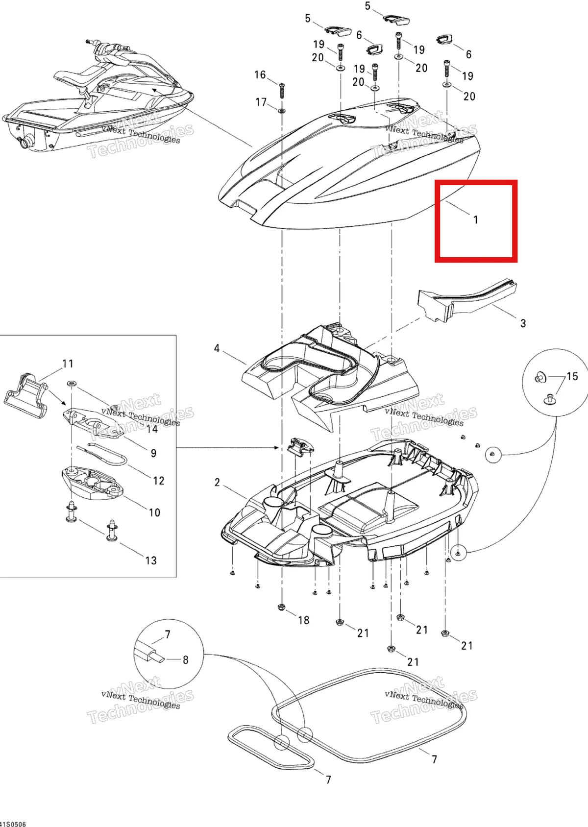 Деталь 269700083 на схеме узла 2005 Sea-Doo 3D RFI Engine Cover