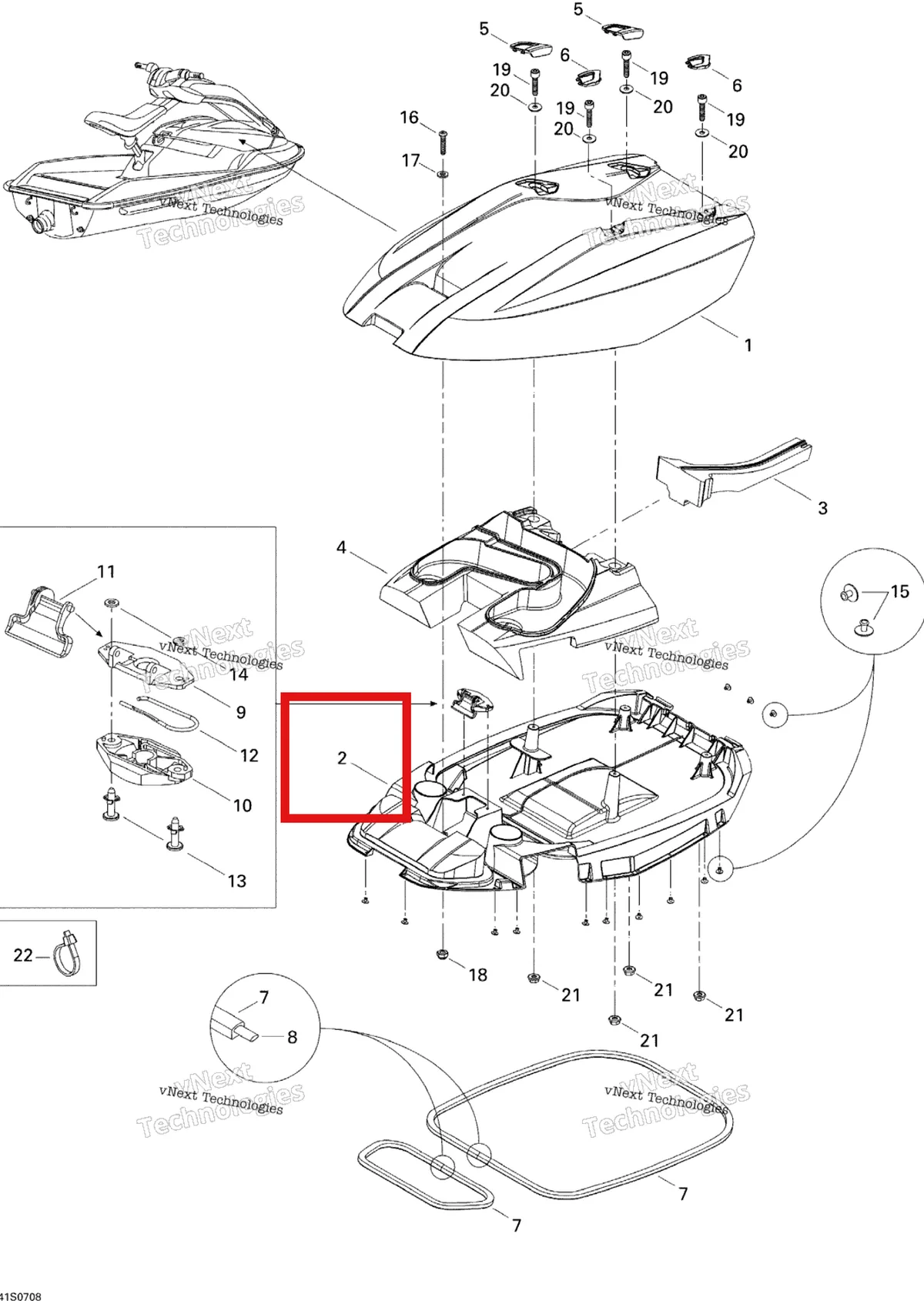 Деталь 269700084 на схеме узла 2007 Sea-Doo 3D 947 DI Engine Cover