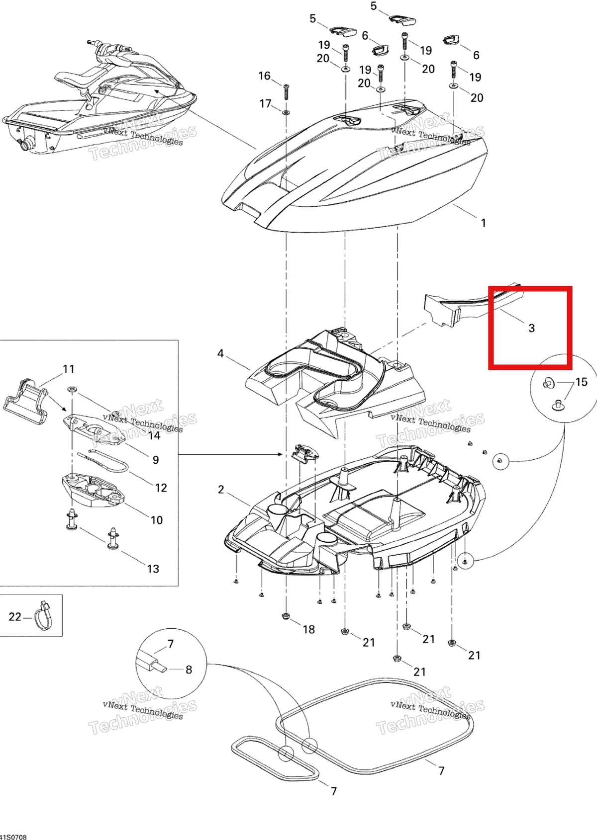 Деталь 269700093 на схеме узла 2007 Sea-Doo 3D 947 DI Engine Cover