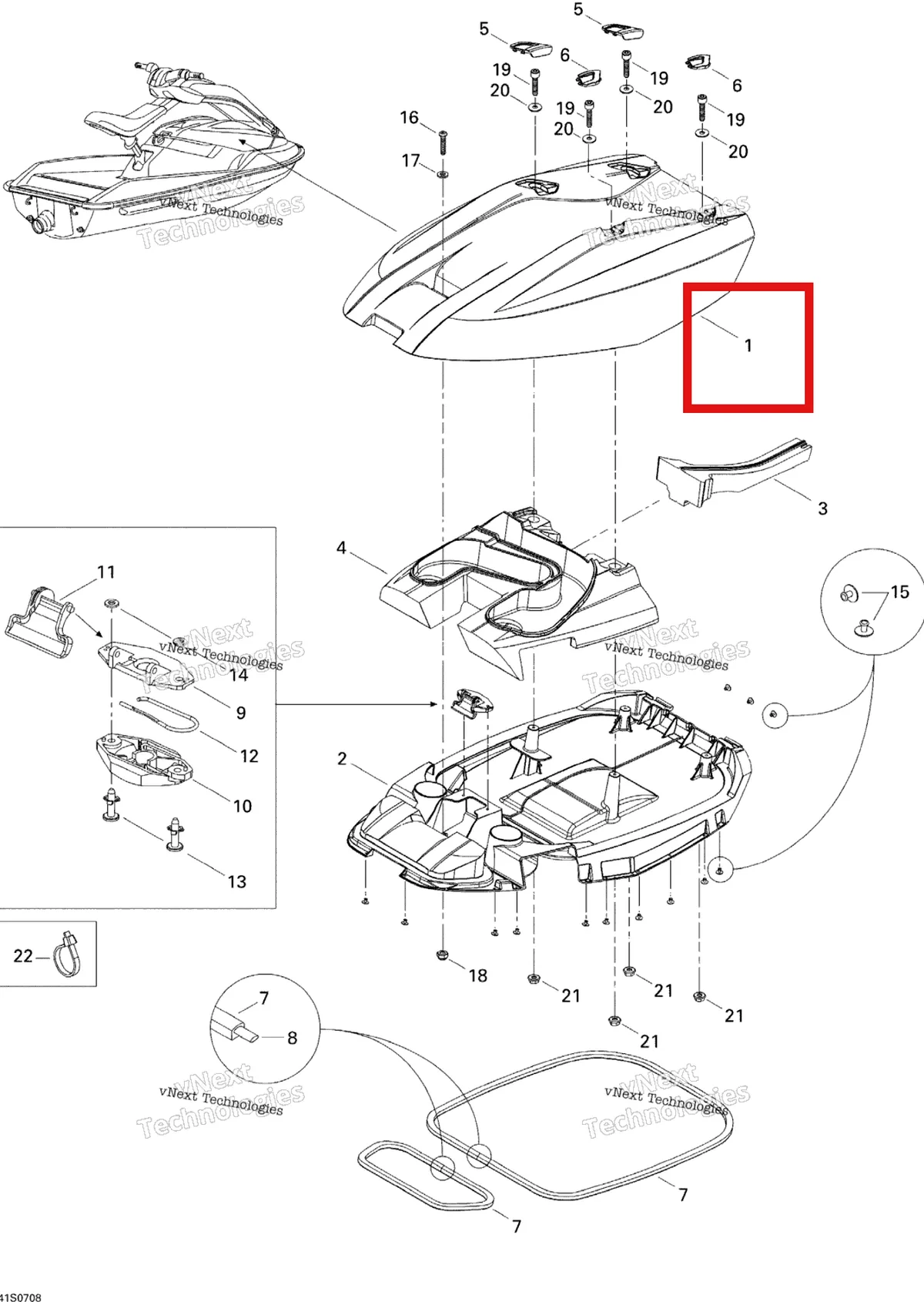 Деталь 269700095 на схеме узла 2007 Sea-Doo 3D 947 DI Engine Cover