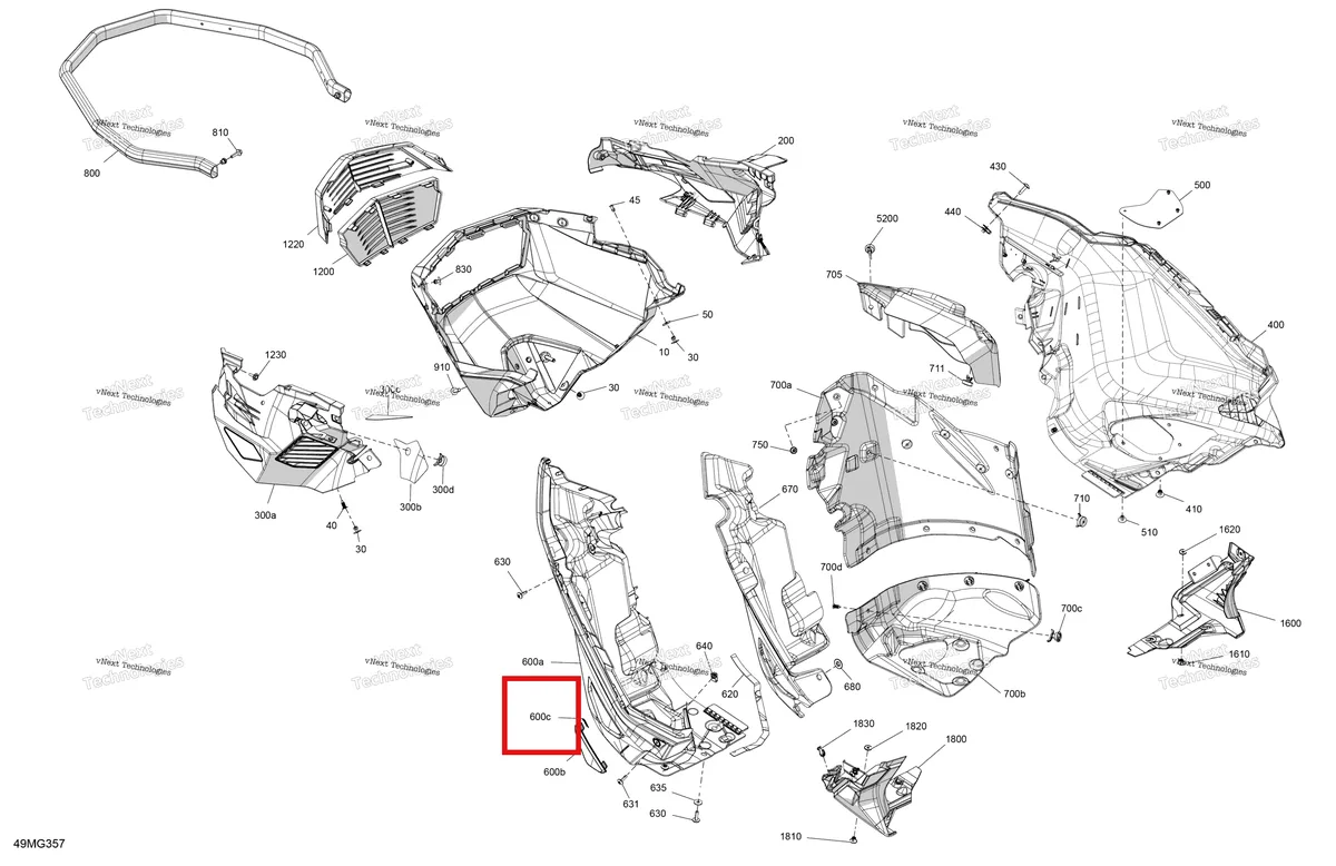 Деталь 269800431 на схеме узла 2027 Ski-Doo EXPEDITION - SPORT - 600 EFI - KAVA - Neo Yellow - 16X154X1.5CH Track Body - Bottom Pan
