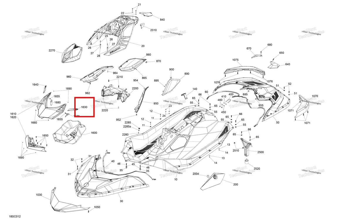 Схема применяемости: Левый Retaining ремень Sea-Doo Spark (2016) (269800472)