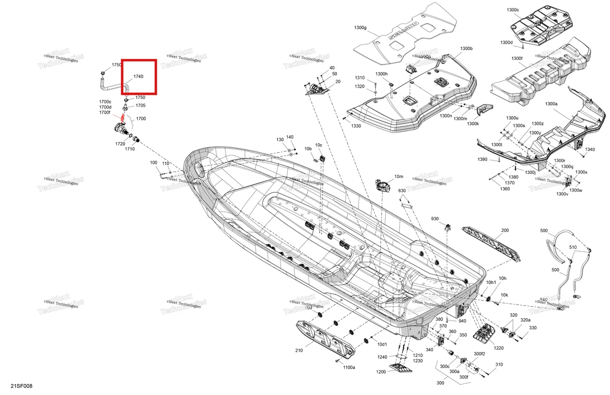 Деталь 269801047 на схеме узла 2026 Sea-Doo FISH PRO TROPHY - 170 - 19TB - Flint Grey - Audio Body - Hull
