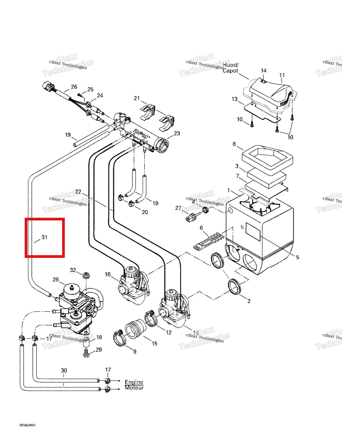 Деталь 270000306 на схеме узла 1999 Ski-Doo MX Z 500/670 HO Air Intake System