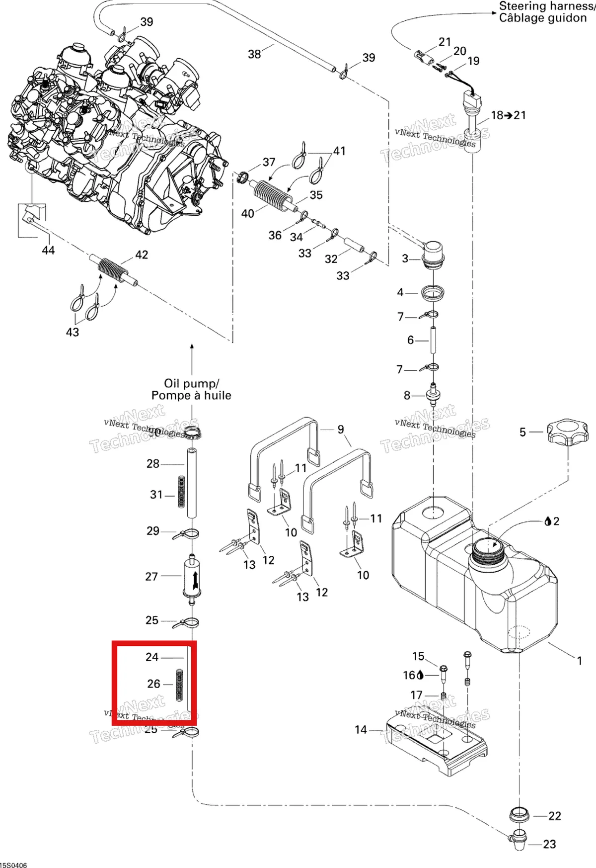 Деталь 270000377 на схеме узла 2004 Sea-Doo XP DI Oil Injection System