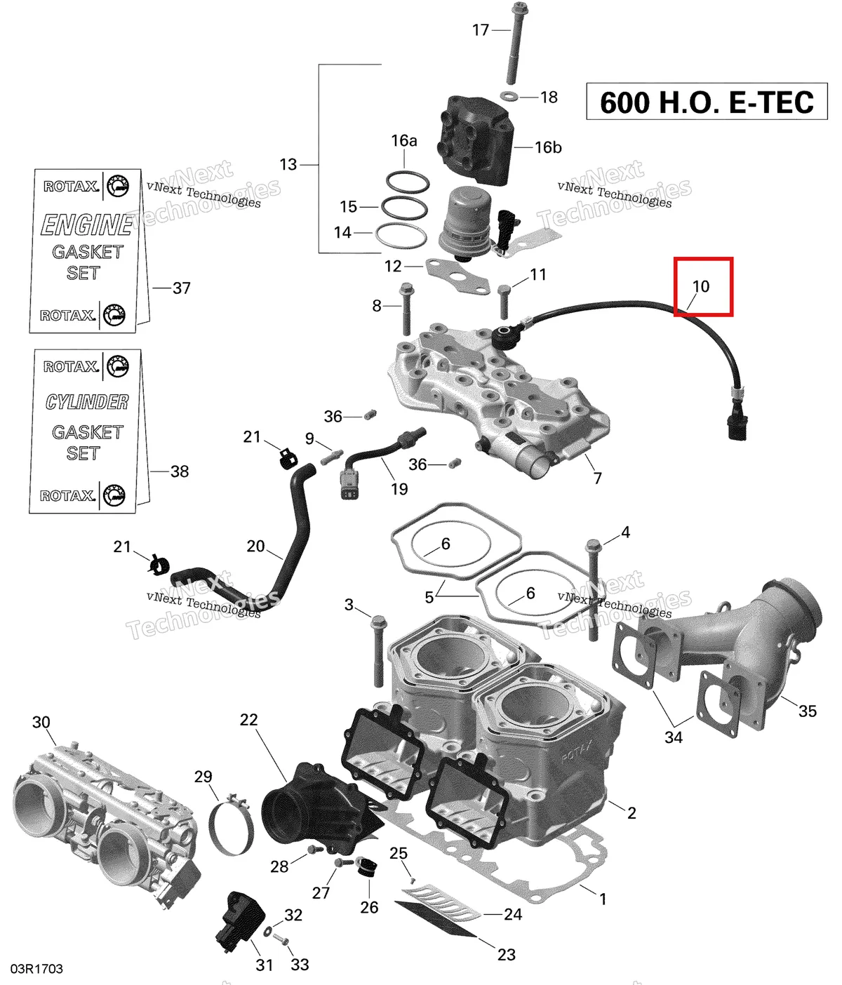 Деталь 270000484 (Деталь Noise Sensor) на схеме узла 2020 Ski-Doo SKANDIC WT 600HO E-TEC Engine - Cylinder And Injection System - 600Ho E-Tec