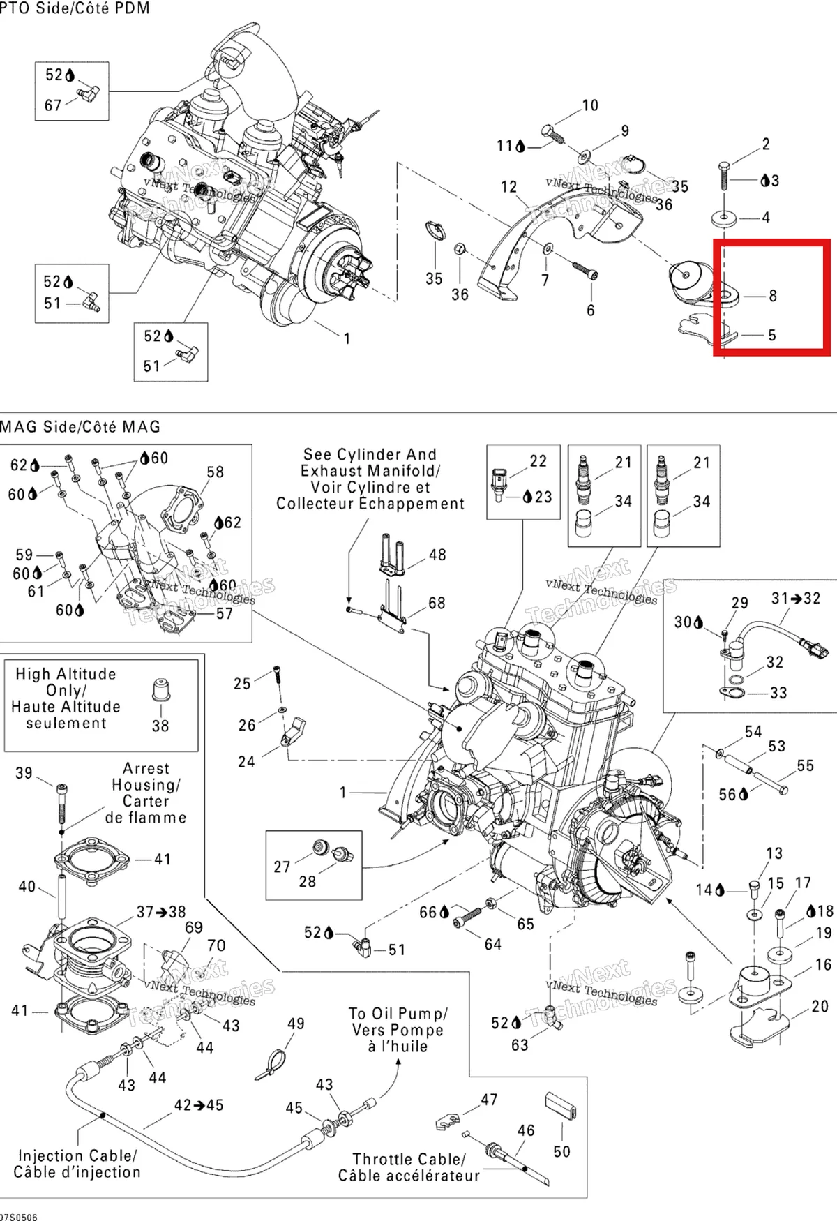 Деталь 270000631 на схеме узла 2005 Sea-Doo 3D RFI Engine