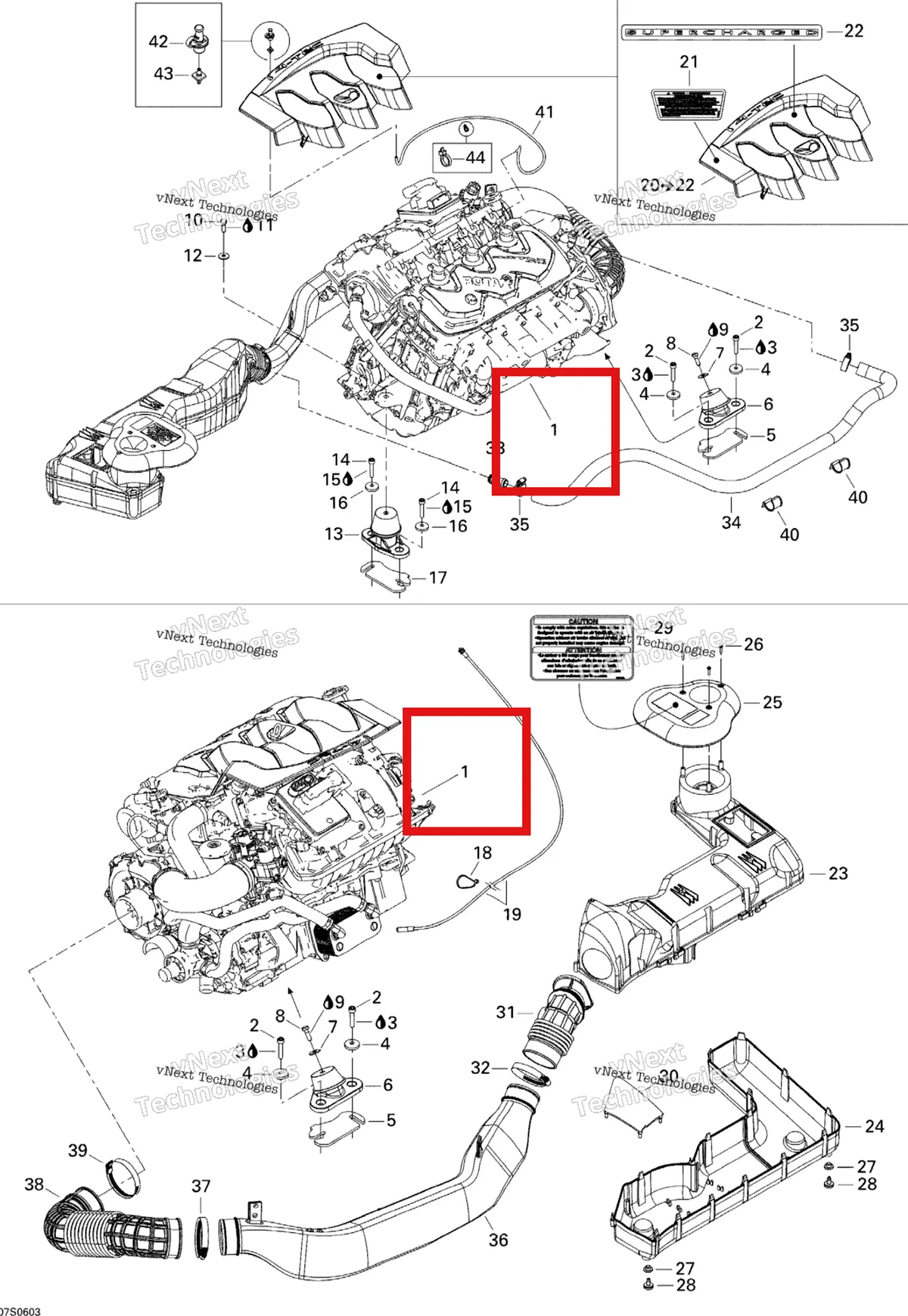 Деталь 270000640 на схеме узла 2006 Sea-Doo GTX 4-TEC SC Engine And Air Intake Silencer