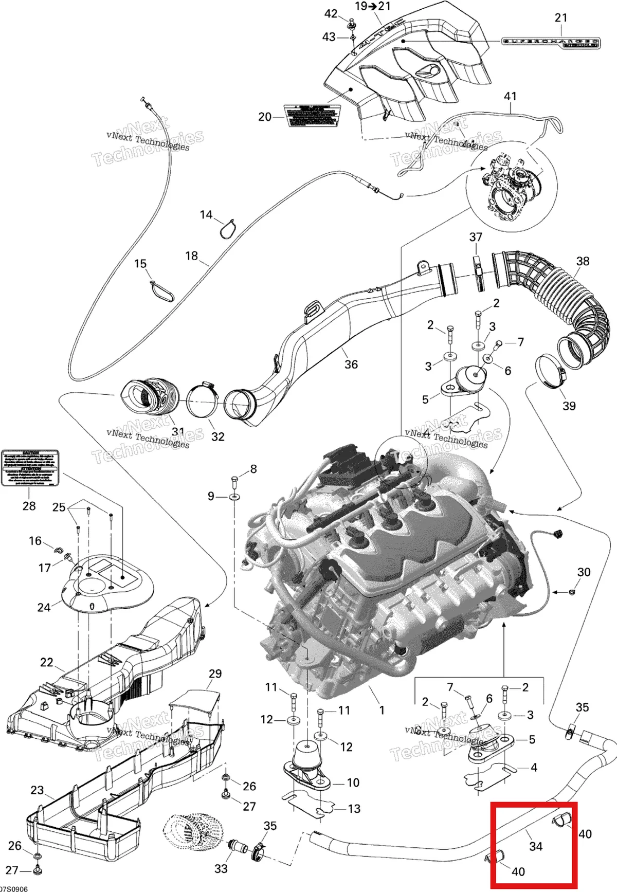 Деталь 270000655 на схеме узла 2009 Sea-Doo RXP 215 Engine And Air Intake Silencer
