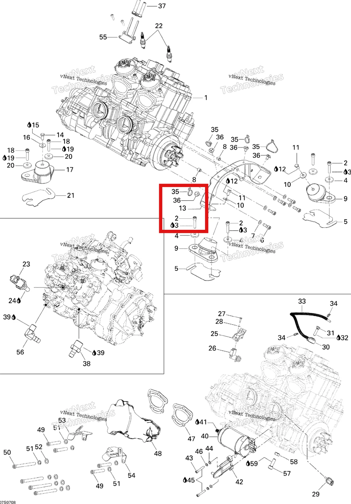 Деталь 270000656 на схеме узла 2007 Sea-Doo 3D 947 DI Engine