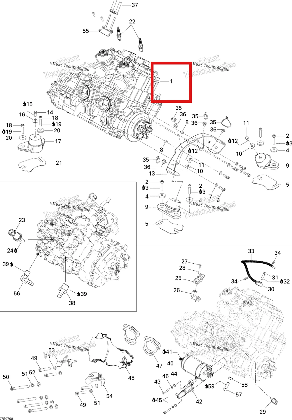 Деталь 270000662 на схеме узла 2007 Sea-Doo 3D 947 DI Engine