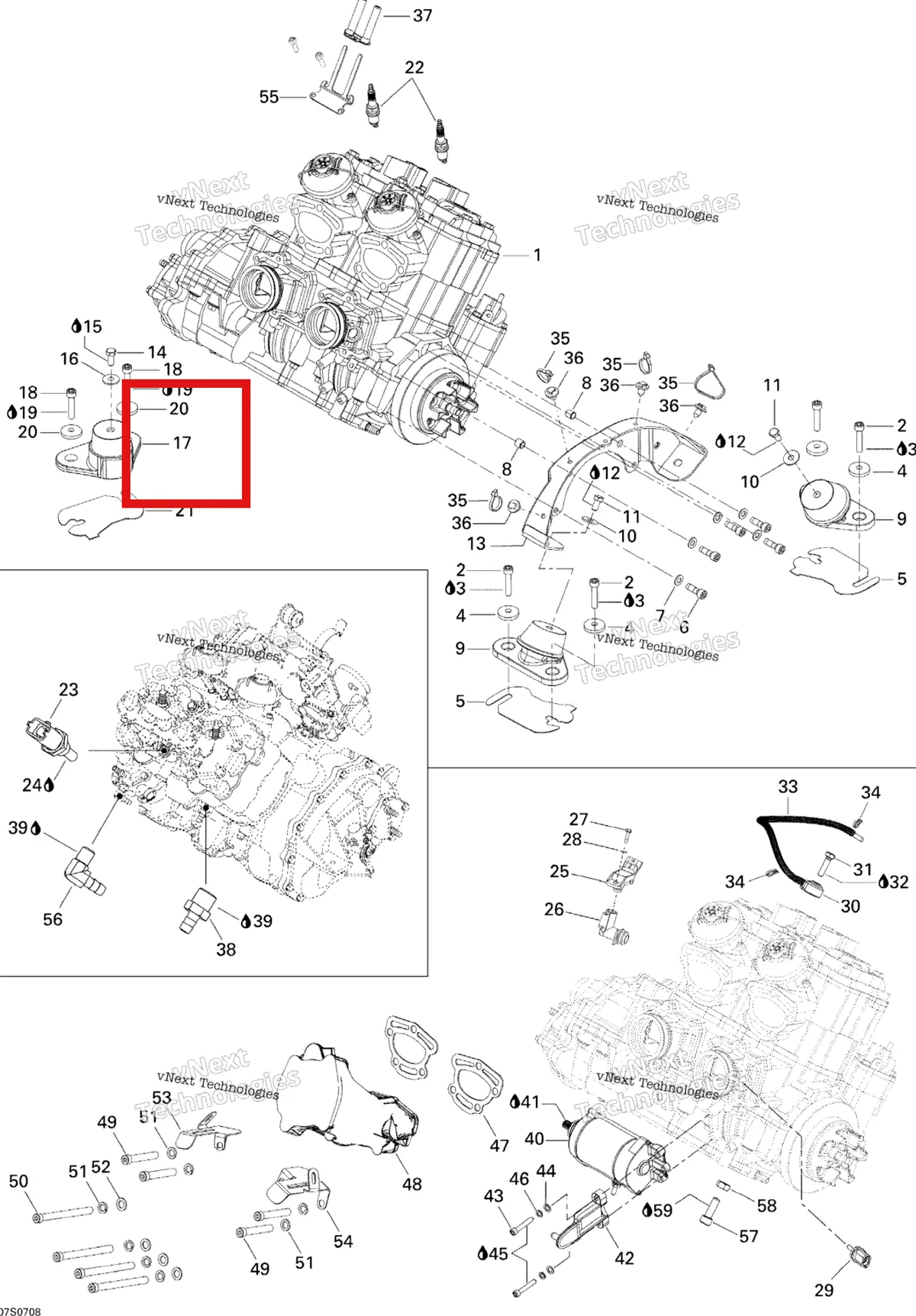 Деталь 270000663 на схеме узла 2007 Sea-Doo 3D 947 DI Engine