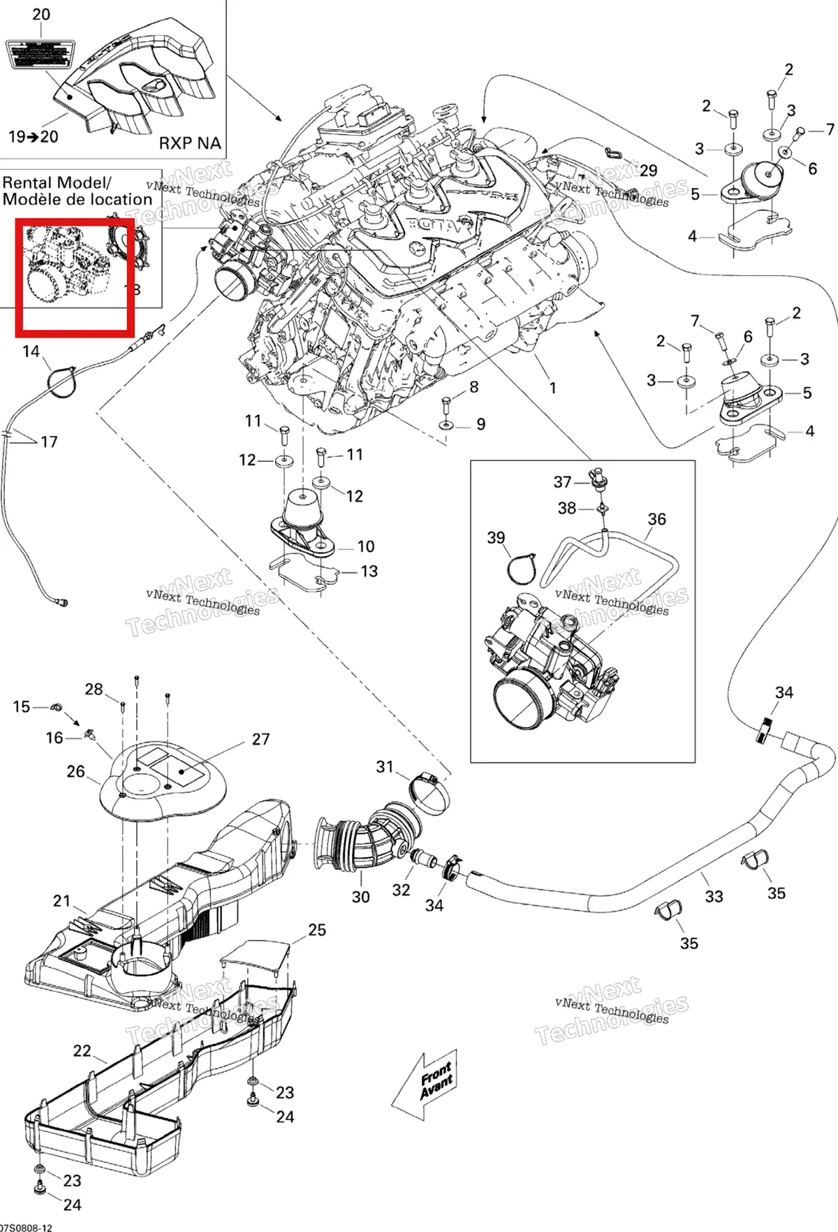 Деталь 270000677 на схеме узла 2008 Sea-Doo GTI SE 155 Engine And Air Intake Silencer