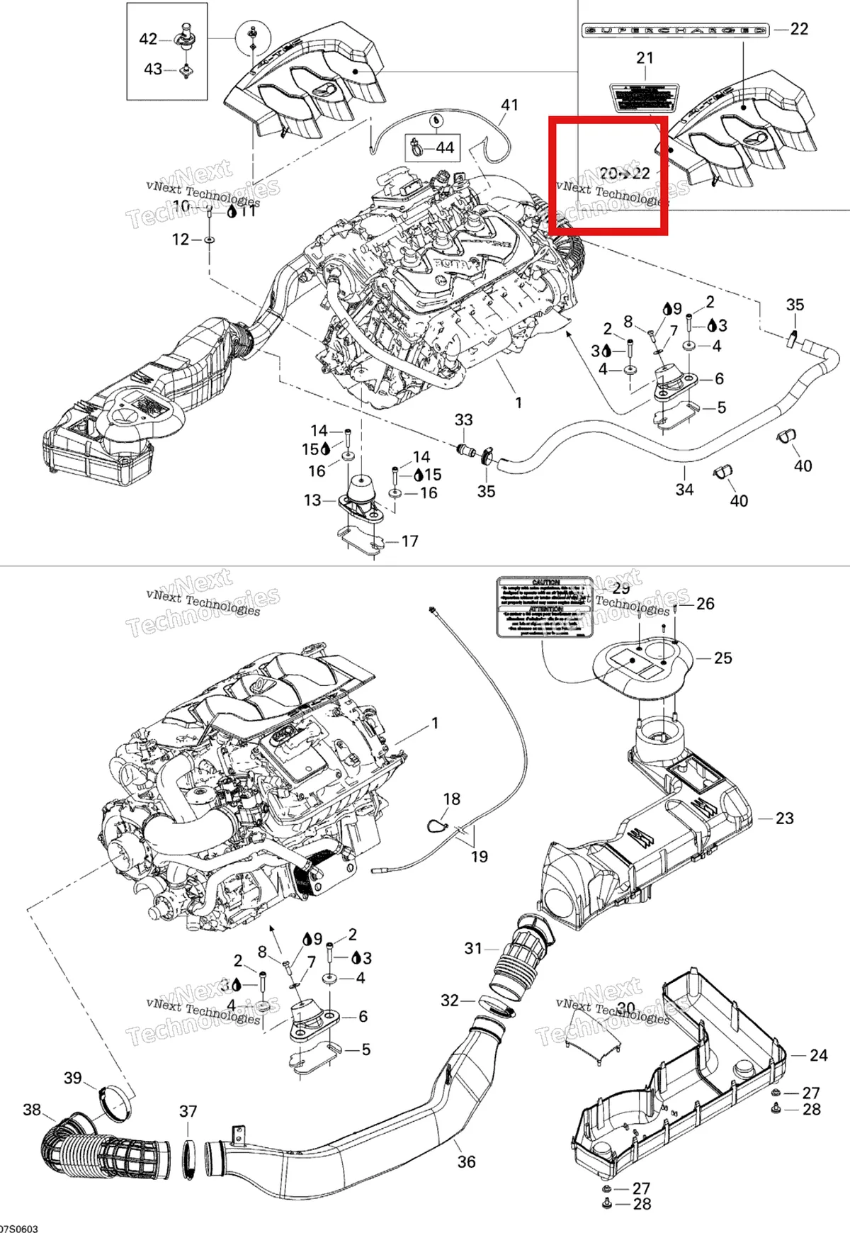 Деталь 270000678 на схеме узла 2006 Sea-Doo GTX 4-TEC SC Engine And Air Intake Silencer