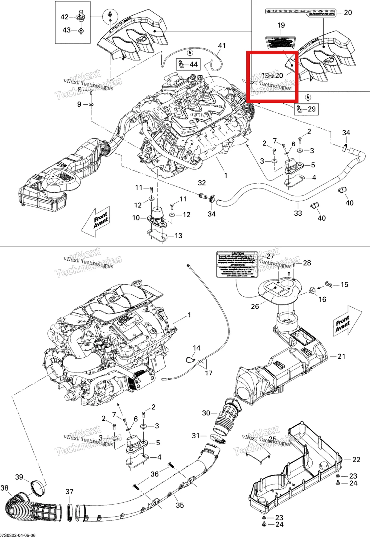 Деталь 270000679 на схеме узла 2008 Sea-Doo WAKE 215 Engine And Air Intake Silencer General
