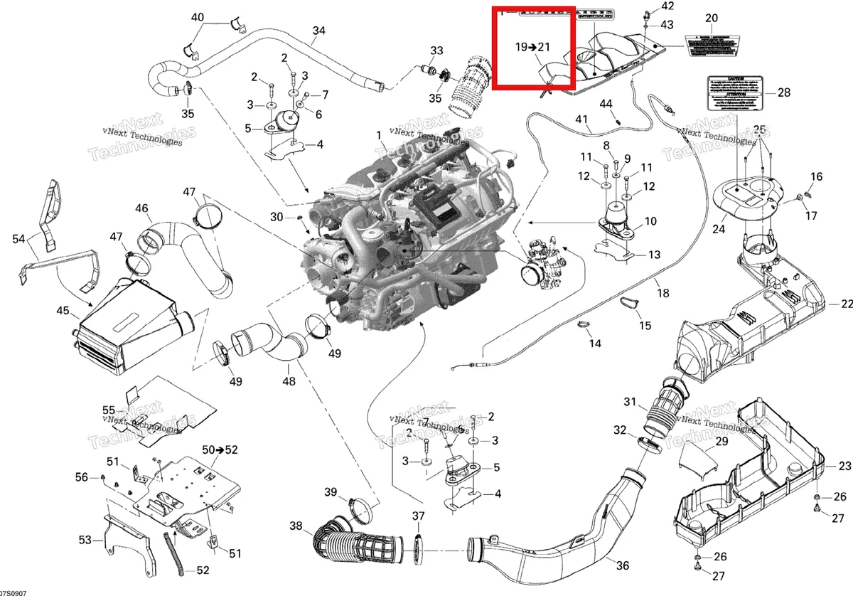 Деталь 270000727 на схеме узла 2009 Sea-Doo RXP-X 255 and 255 RS Engine And Air Intake Silencer