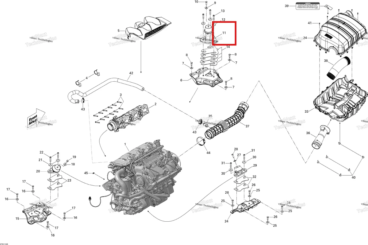 Деталь 270000738 (Резиновая опора Sea-Doo GTX 215 (2012) (270000738)) на схеме узла Engine And Air Intake Silencer