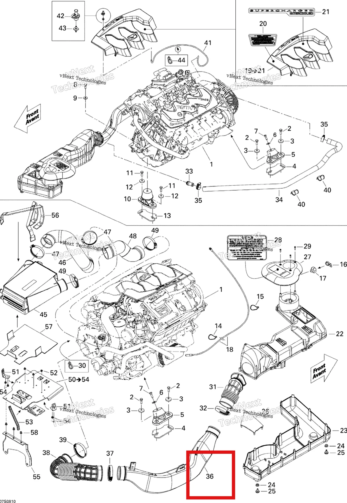 Деталь 270000740 на схеме узла 2008 Sea-Doo RXP X 255 Engine And Air Intake Silencer