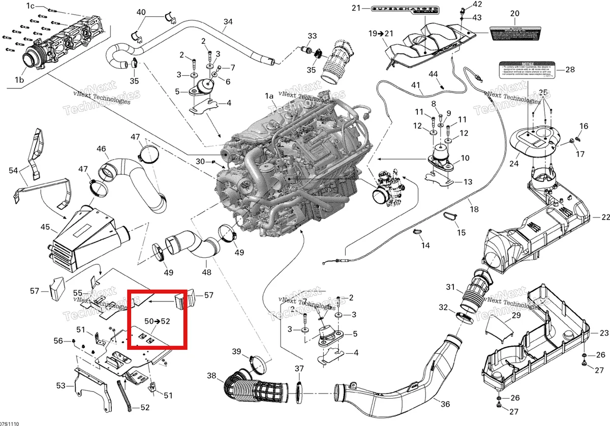 Деталь 270000752 на схеме узла 2011 Sea-Doo RXP-X 255 & RS Engine And Air Intake Silencer