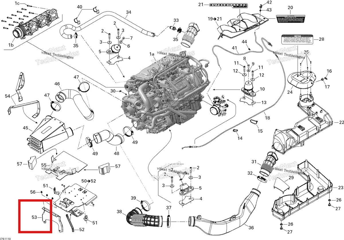 Деталь 270000760 на схеме узла 2011 Sea-Doo RXP-X 255 & RS Engine And Air Intake Silencer